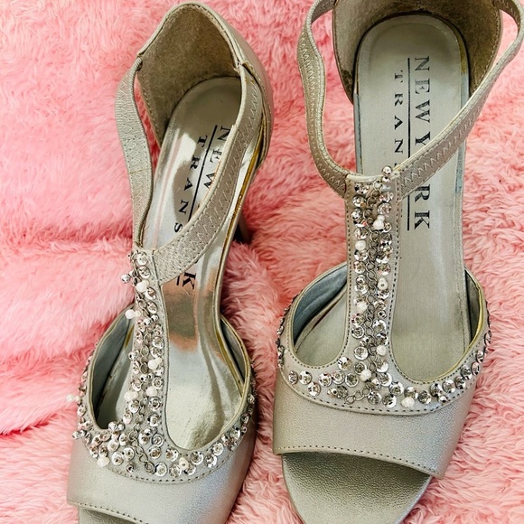 New York Transit Silver Embellished Women's Heels - Picture 4 of 8